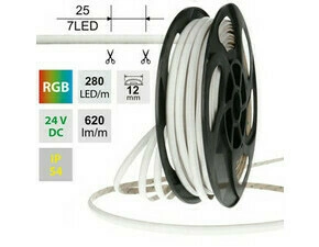 LED pásek MC LED SOB RGB, 280LED/m, 14W/m, DC 24V, 620lm/m, IP54, modul 25mm, 12mm, 5m