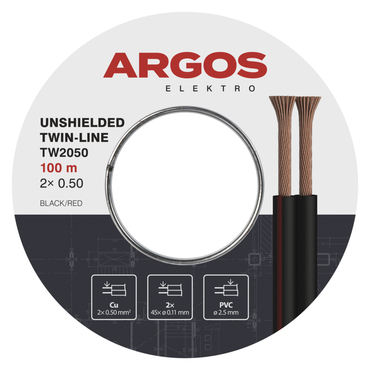 Dvojlinka nestíněná ARGOS TW2050, 2x 0,50 mm, černo-rudá, 100 m