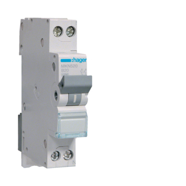 Jistič dvoupolový HAGER MKN520 1 + N pól. 20A, (1 mod.) char.B, 6 kA