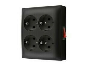Zásuvka Schuko SIMON AQUACLICK ACGSZN4W1/49, 4 nás., IP20, spínač, bez víčka, 16A/250V~, šr. sv., če