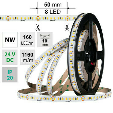 LED pásek MC LED SMD2835 NW, 160LED/m, 9W/m, DC 24V, 1160lm/m, CRI90, IP20, 10mm, 50m
