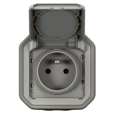 Zásuvka jednonásobná LEGRAND PLEXO 069731L, 2P+T, clonky, šedá