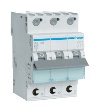 Jistič třípolový HAGER MCS306 3 pól. 6A, char.C, 6 kA, bezšroubové svorky