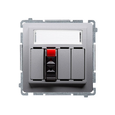 Zásuvka reproduktorová SIMON BMGL31.01/43, 1 násobná (přístroj s krytem), s popisným polem, stříbrná