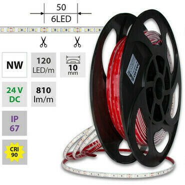 LED pásek MC LED SMD2835 NW, 120LED/m, 9,6W/m, DC 24V, 810lm/m, CRI90, IP67, 10mm, 5m
