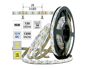 LED pásek MC LED SMD2835 NW, 120LED/m, 14W/m, 1250lm/m, IP54, DC 12V, 10mm, 5m