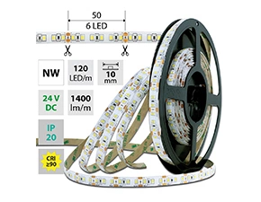 LED pásek MC LED SMD2835 NW, 120LED/m, 14W/m, DC 24V, 1400lm/m, CRI90, IP20, 10mm, 50m