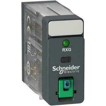 SCHN RXG22BD Relé Zelio RXG, 2 C/O , 5 A, 24 V DC, testovací tlačítko a LED RP 0,02kč/ks