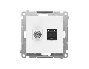 Zásuvka anténní SIMON TASFRJ45.01/111, typ „F”+datová RJ45 kat. 6 (přístroj s krytem), bílá matná