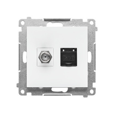 Zásuvka anténní SIMON TASFRJ45.01/111, typ „F”+datová RJ45 kat. 6 (přístroj s krytem), bílá matná