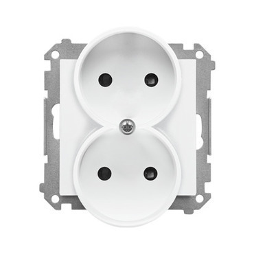Zásuvka SIMON TG2MCZ.01/111, 2 násobná, bez uzemnění, se clonkami, bílá matná
