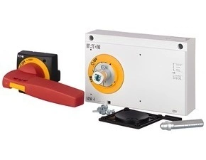 EATON 100682 NZM4-XTVDVR-0-NA Ovl.rukojeť s dveřní spojkou, červená/žlutá, blok.dveří, uzamykatelná,