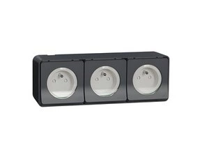 SCHN MUR36037 Mureva Styl - Kompletní zásuvka trojitá 16A 2P+E, clonky, bezšroubová, IP55, povrchová