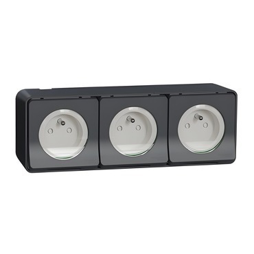 SCHN MUR36037 Mureva Styl - Kompletní zásuvka trojitá 16A 2P+E, clonky, bezšroubová, IP55, povrchová