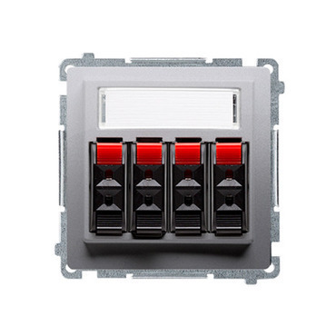 Zásuvka reproduktorová SIMON BMGL34.01/43, 4 násobná (přístroj s krytem), s popisným polem, stříbrná