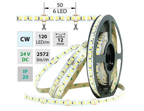 LED pásek MC LED SMD5050 CW, 120LED/m, 28,8W/m, 2572lm/m, IP20, DC 24V, 12mm, 50m