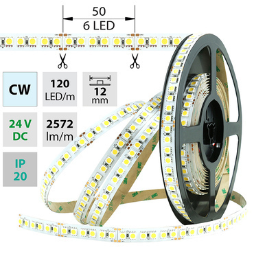 LED pásek MC LED SMD5050 CW, 120LED/m, 28,8W/m, 2572lm/m, IP20, DC 24V, 12mm, 50m