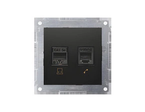 Zásuvka datová SIMON 54 D5T.01/49, RJ45 kat. 5e+telefonní RJ12, černá matná metalizovaná
