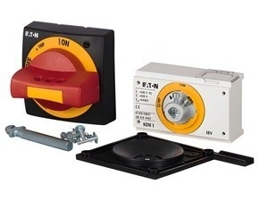 EATON 100679 NZM1-XTVDVR-0-NA Ovl.rukojeť s dveřní spojkou, červená/žlutá, blok.dveří, uzamykatelná,