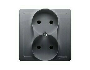 Zásuvka SIMON BMG2Z/43, 2 násobná, bez uzemnění, se clonkami, 16 A/250 V~, šroubové svorky, stříbrná