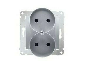 Zásuvka SIMON DG2MZ.01/43, 2 násobná, bez uzemnění, se clonkami, stříbrná metalizovaná