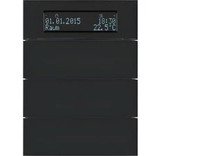 HAG 75663592 Senzor, tlačítkový, 3-násobné s pokoj. termostatem a displejem, B.IQ, sklo, černá