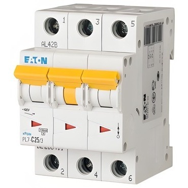 Jistič třípolový EATON 263391 PL7-B25/3 Jistič PL7, char B, 3-pólový, Icn=10kA, In=25A