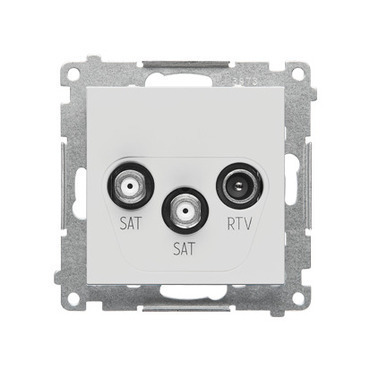 Zásuvka anténní SIMON TASK2.01/114, SAT+SAT+RTV koncová, 2x vstup: 5 MHz÷2, 4 GHz, světle šedá matná