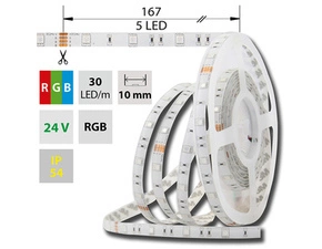 LED pásek MC LED SMD5050 RGB, 30LED/m, 8,5W/m, DC 24V, 248lm/m, IP54, 10mm, 5m