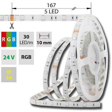 LED pásek MC LED SMD5050 RGB, 30LED/m, 8,5W/m, DC 24V, 248lm/m, IP54, 10mm, 5m