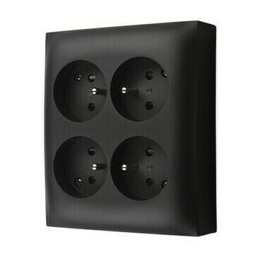Zásuvka SIMON ACGZN4C/49, 4 nás., IP20, bez víčka, 16A/250V~, bezšr. sv., černá mat