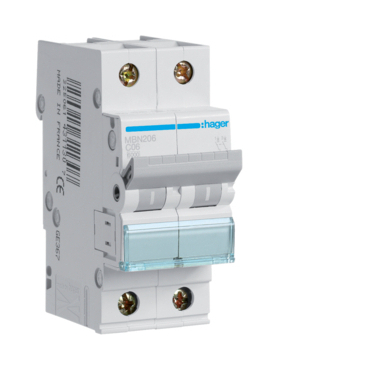 Jistič dvoupolový HAGER MBN206 2 pól. 6A, char.B, 6 kA