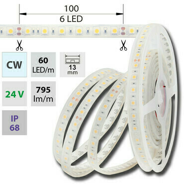 LED pásek MC LED SMD5050 CW, 60LED/m, 14,4W/m, 1180lm/m, IP68, DC 24V, 13mm, 5m