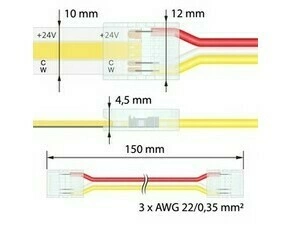 MC LED Flexibilní spojka dvou CCT LED pásků šíře 10 mm, 3 piny, délka propoje 150 mm, kabel