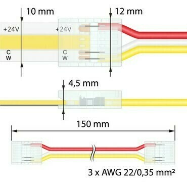 MC LED Flexibilní spojka dvou CCT LED pásků šíře 10 mm, 3 piny, délka propoje 150 mm, kabel