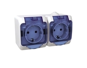 SCHN WDE000525 Cedar Plus IP44 - Zásuvka dvojnásobná 230V 16A 2P+SE (VDE), bílá s čirým krytem
