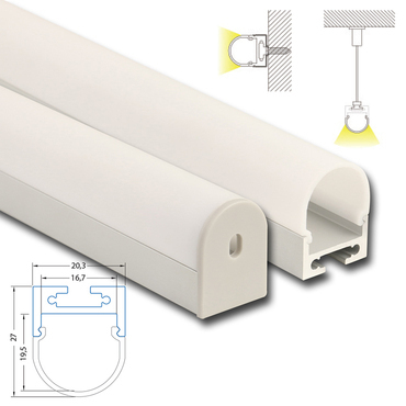 Profil závěsný MC LED ZQ, 20x27 mm, včetně mléčného difuzoru, 2 m