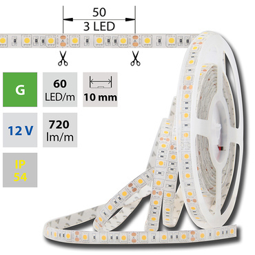 LED pásek MC LED SMD5050 G, 60LED/m, 14,4W/m, 720lm/m, IP54, DC 12V, 10mm, 5m