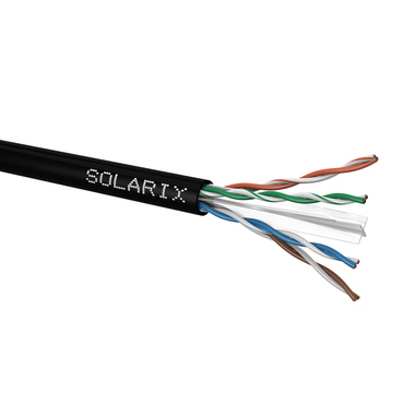 Kabel datový SOLARIX SXKD-6-UTP-PE, CAT6, UTP, PE, Fca, 500m, venkovní, černý