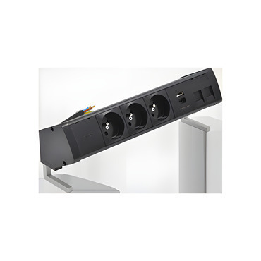 Blok zásuvkový na desku SIMON 480 48430E30BK00000-44, 3 zás.+USB nab.+kryt 2xRJ45+15cm kabel, černá