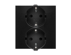 Zásuvka Schuko SIMON DGSz2Z/49, 2 násobná, se clonkami, šroubové svorky, černá matná metalizovaná