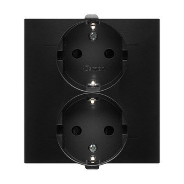 Zásuvka Schuko SIMON DGSz2Z/49, 2 násobná, se clonkami, šroubové svorky, černá matná metalizovaná