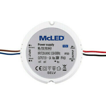 LED driver napěťový MC LED 36W, DC 12V/3A, IP20, do elektroinstalační krabice