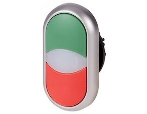 EATON 216698 M22-DDL-GR Dvojité tlačítko, zvýšené, bílá čočka pro signálku, titanový kroužek zelená/