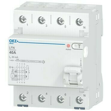 OEZ:46436 LFN-40-4-030B-K Proudový chránič In 40 A, Ue AC 230/400 V, Idn 30 mA, 4pól, Inc 10 kA, typ