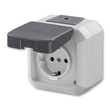 Zásuvka jednonásobná ABB Variant 5518N-C03510 S, šedá, IP54, (podle DIN), s víčkem