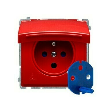 Zásuvka SIMON BMGD1B.01/22, 1násobná DATA s klíčem, s uzemněním, 16A/250V~, šroubové svorky, červená