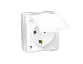 Zásuvka Schuko SIMON AQUARIUS AQGSZ1/11, 1 nás., IP54, 16A/250V~, šr. sv., bílá