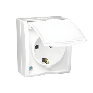Zásuvka Schuko SIMON AQUARIUS AQGSZ1/11, 1 nás., IP54, 16A/250V~, šr. sv., bílá