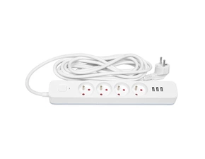 Prodlužovací přívod ECOPLANET F-USB 3680W, IP20, 4x zásuvka, 1,5m, bílá